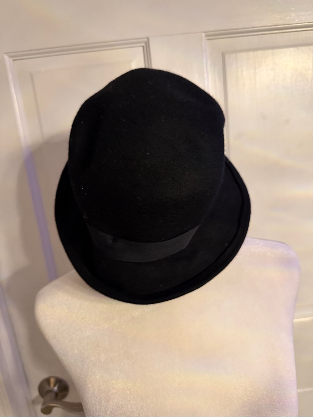 H&M Black Wool Bowler Hat with Ribbon Band